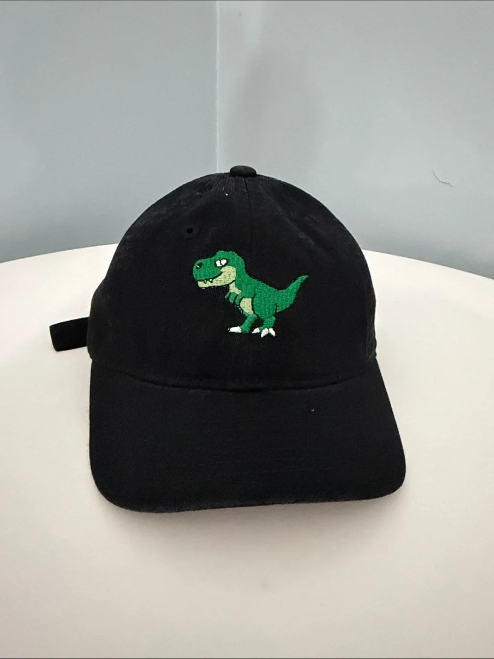 Kids Black Cap with Green Dinosaur Embroidery